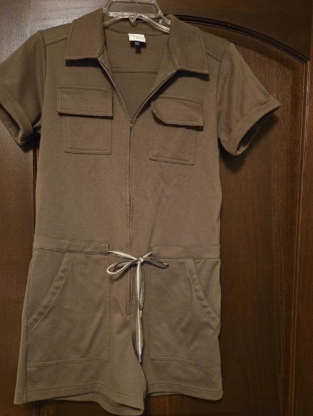 Cabi Casual Short Sleeve Zip Romper in Olive Green size XS
